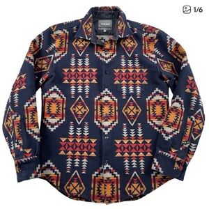 Geometric Pattern shacket bonobos thick button down L Slim southwestern Aztec